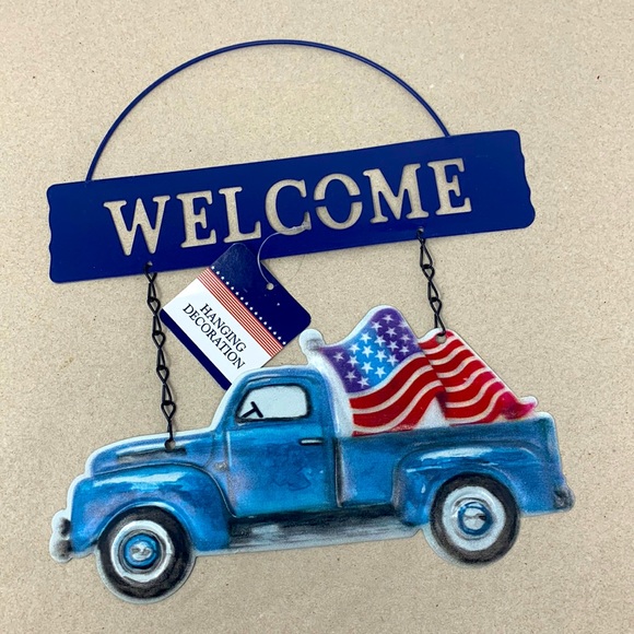 gii Other - PATRIOTIC METAL BLUE PICKUP TRUCK W/ USA FLAG WELCOME SIGN WALL DOOR USA decor